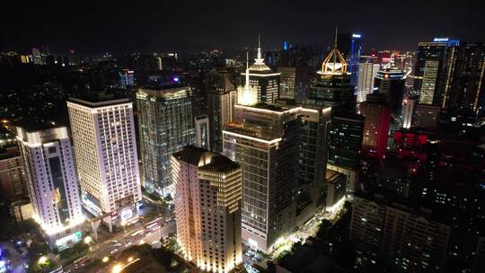 福州城市天际线五四路CBD航拍高楼夜景