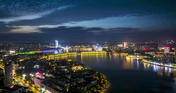 江西省九江市两湖夜景航拍延时