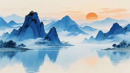 中国风水彩景观动画背景