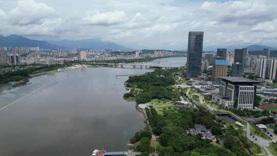 航拍福建福州闽江北岸中央商务区