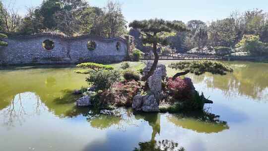 航拍江都朴园园林风景建筑