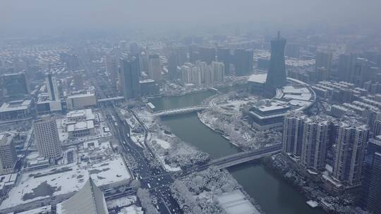 西湖文化广场 雪景 航拍 杭州 运河 2