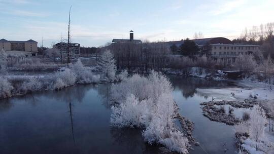 吉林二道白河魔界漂流，航拍冰河雪景