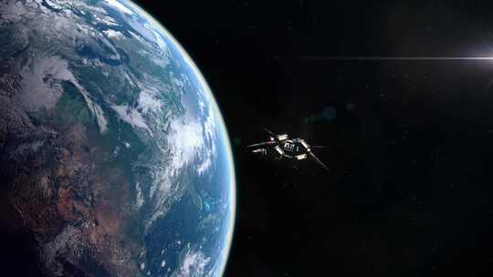 未来宇宙飞船进入行星地球轨道