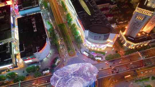 上海市杨浦区商圈五角场广场夜晚夜景城市车视频素材模板下载