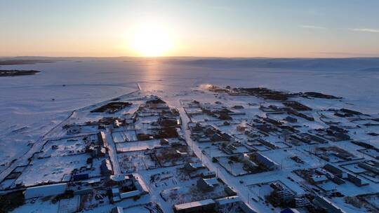 航拍内蒙古特泥河农场版画雪村视频素材模板下载