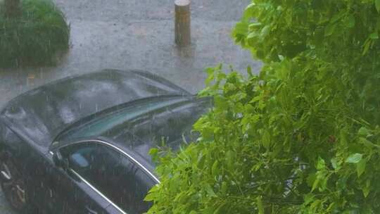 城市马路道路下暴雨倾盆大雨下雨天雨水雨滴视频素材模板下载