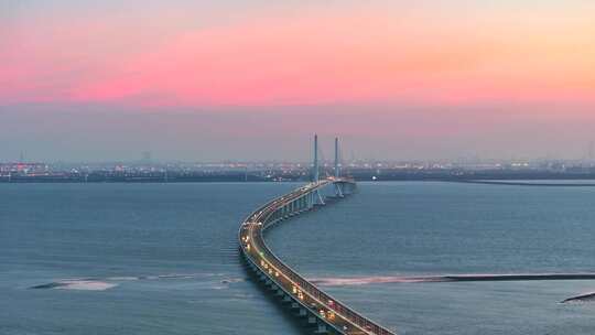 【4K】航拍上海长兴岛崇明跨海大桥夜景