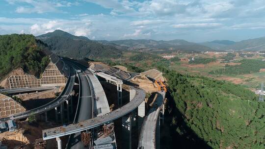 公路视频山区高速公路钢结构路桥施工工地视频素材模板下载