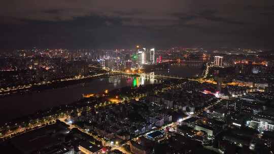 航拍福州闽江两岸风光夜景城市夜晚高空风景