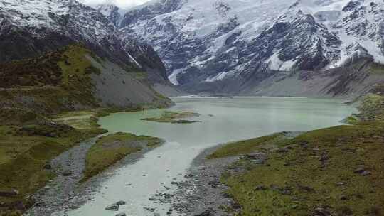 河流草地雪山自然美景视频素材模板下载