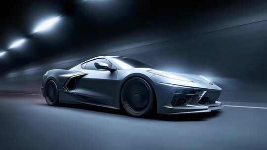 银色跑车疾驰隧道尽显速度感