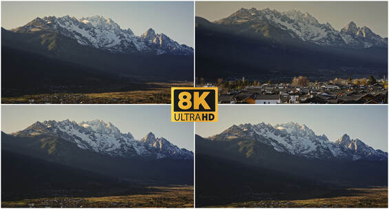 8K炸裂顶级航拍-白沙古镇玉龙雪山高清在线视频素材下载