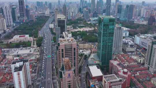 上海人民广场延安东路立交桥航拍延时黄浦区视频素材模板下载