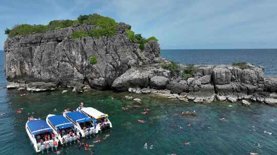 泰国安通国家海洋公园海岛快艇自然风光航拍