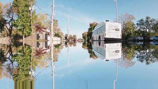 在洪水泛滥的道路上行驶