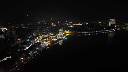 惠州合江楼夜景航拍东江夜晚风光河流风景