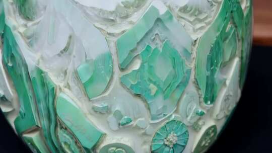 花瓶翡翠玉石雕刻特写展示翡翠原石