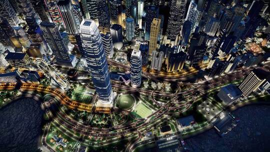 香港维多利亚港夜景航拍