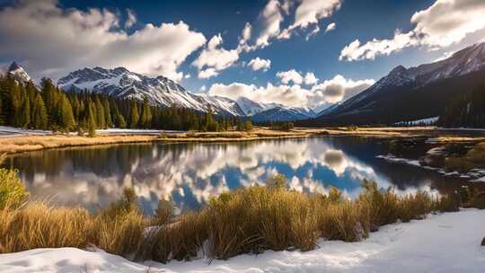 雪山森林湖泊自然风光