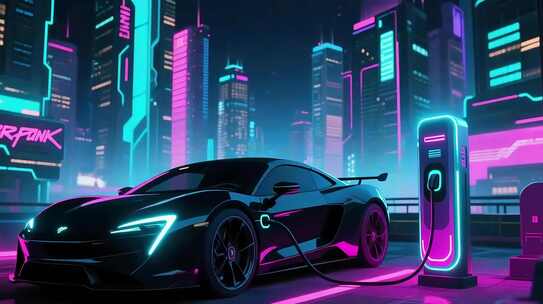 赛博朋克风电动汽车充电场景