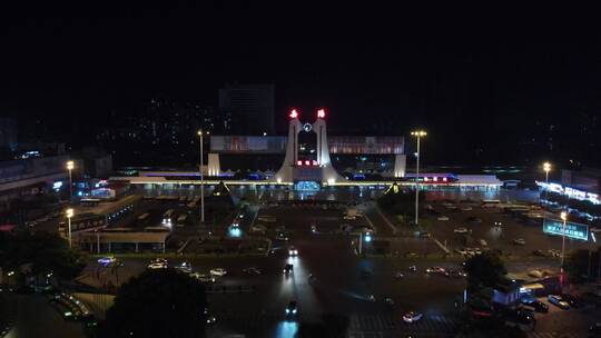 航拍湖南岳阳城市夜景