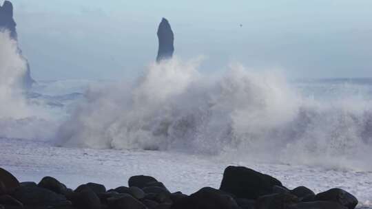 黑沙，海滩，海，冰岛