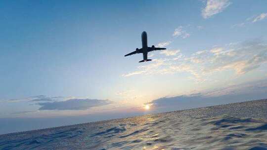 4k 民航载入客机飞过海平面