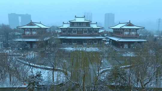 西安各地标雪景航拍