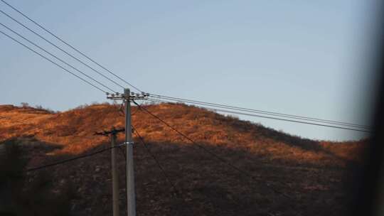 行车视角 黄昏 夕阳 日落 山川 黄土高原