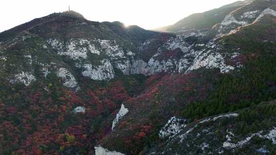 秋日红叶森林航拍满山红叶