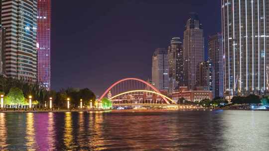 天津海河夜景延时天津大沽桥夜景延时