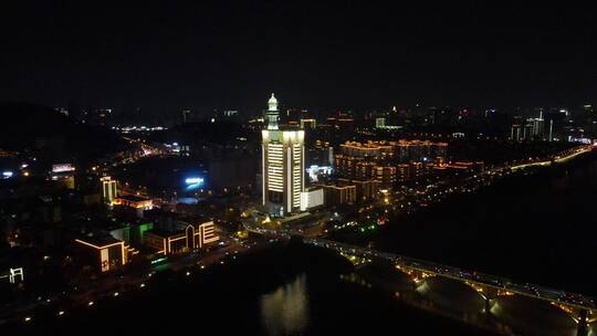 城市航拍湖南长沙河西荣湾镇夜景