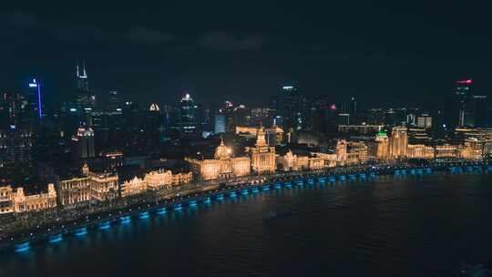 航拍上海万国建筑群夜景延时