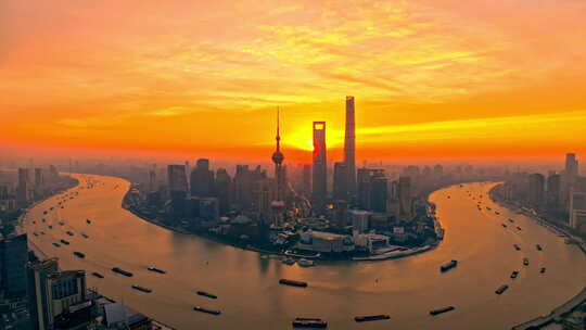 4K上海外滩超美火烧云日出视频素材模板下载