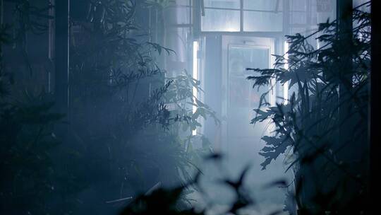 宇航员走进培育植物的温室