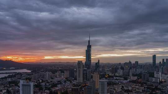 南京城市天际线日出朝霞延时