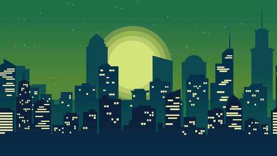 循环动态扁平化城市夜景视频