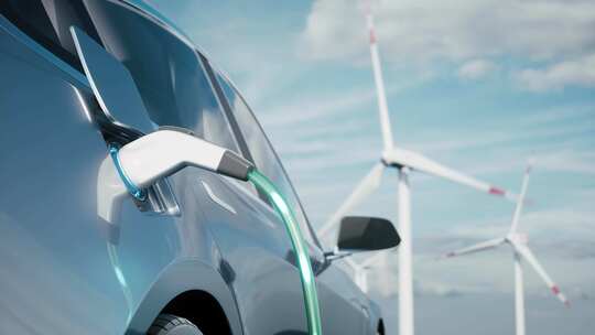 新能源汽车在风力发电的背景下充电_4K