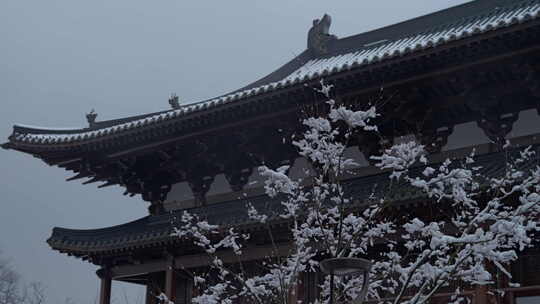 杭州径山寺中式古建筑寺庙雪景