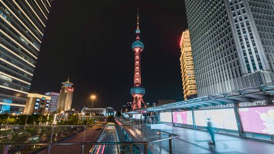 上海_东方明珠塔_夜景_大范围延时4K视频素材模板下载