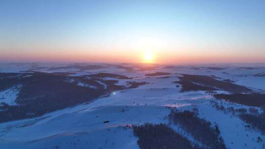 航拍内蒙古雪域雪原暮色