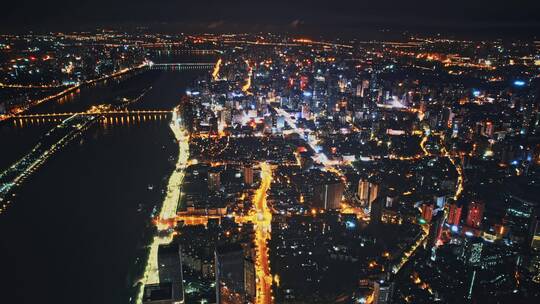 延时航拍长沙夜景天际线