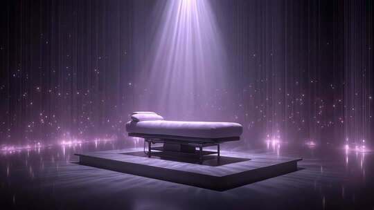 紫色灯光下的治疗床静谧氛围