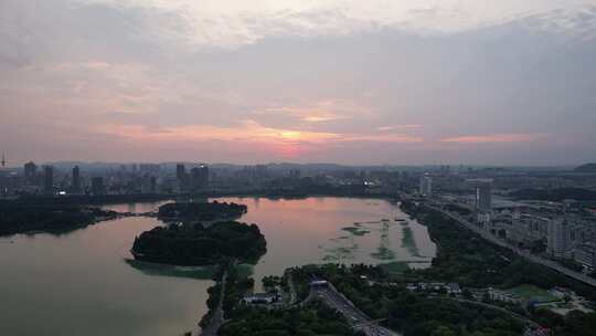 江苏南京夕阳晚霞夜幕降临夜景灯光航拍