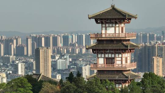 航拍鄂州地标西山武昌楼城市同框4K50P