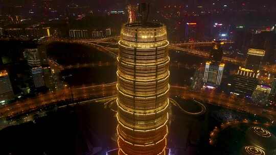 郑州国际会展中心大玉米CBD航拍夜景视频素材模板下载