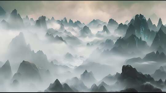 中国风的山水画国画动画山脉