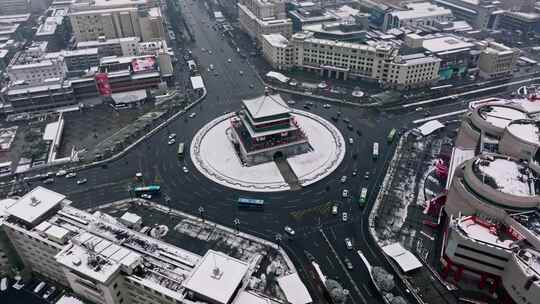 西安钟楼雪景视频素材模板下载