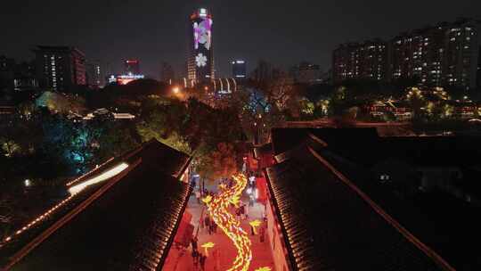 杭州拱墅区拱宸桥历史街区元宵灯会夜景航拍